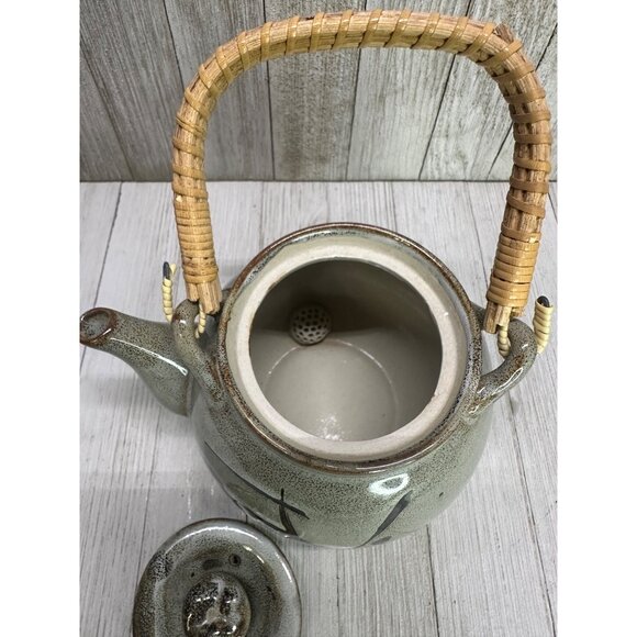 Vnt Japanesse Teapot with Lid Painted Olive/Brown 5.5"x 5.5" Wicker Handle - Picture 5 of 9